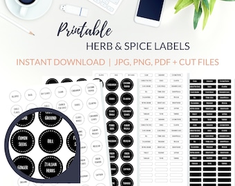 Printable SPICE JAR LABELS | Print at Home | Silhouette + Cricut | Blank Spice Labels for Jars | Pantry Printables | Pantry Labels