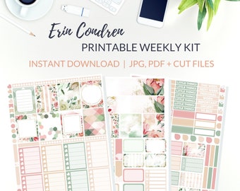 PRINTABLE FLORAL Planner Stickers, Erin Condren Vertical Planner, Floral Stickers Kit, Floral Weekly Stickers Kit, Floral Planner, Peach Kit