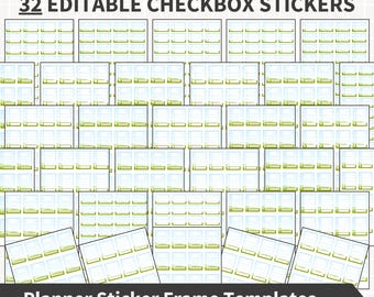 Etikette CANVA STICKER Template Bundle, 32 x bearbeitbare Rahmenvorlagen, DIY Planer Sticker Blätter, kommerzielle Nutzung, Checkboxes, ausgekleideter Kasten