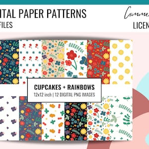 CUTE GARDEN Digital Paper Digital Pattern for Stickers, Floral Flowers Plants Planner Papers Seamless Digital Patterns, Commercial License