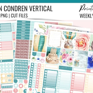 印刷可能な誕生日プランナーステッカー、Erin Condren印刷可能なウィークリーキット、誕生日プランナーキット、縦型プランナーステッカー、カットファイル