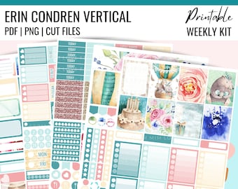 PRINTABLE BIRTHDAY Planner Stickers, Erin Condren Printable Weekly Kit, Birthday Planner Kit, Vertical Planner Stickers, Cut Files