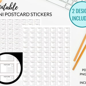 DRUCKBARE POSTKARTE Sticker Kit + Cut Files | Druckbare Postkarten für Scrapbooking | Postkarten Aufkleber