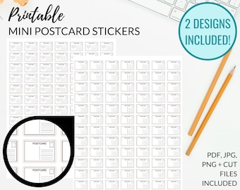 PRINTABLE POSTCARD Sticker Kit + Cut Files | Printable Postcards for Scrapbooking | Postcard Stickers