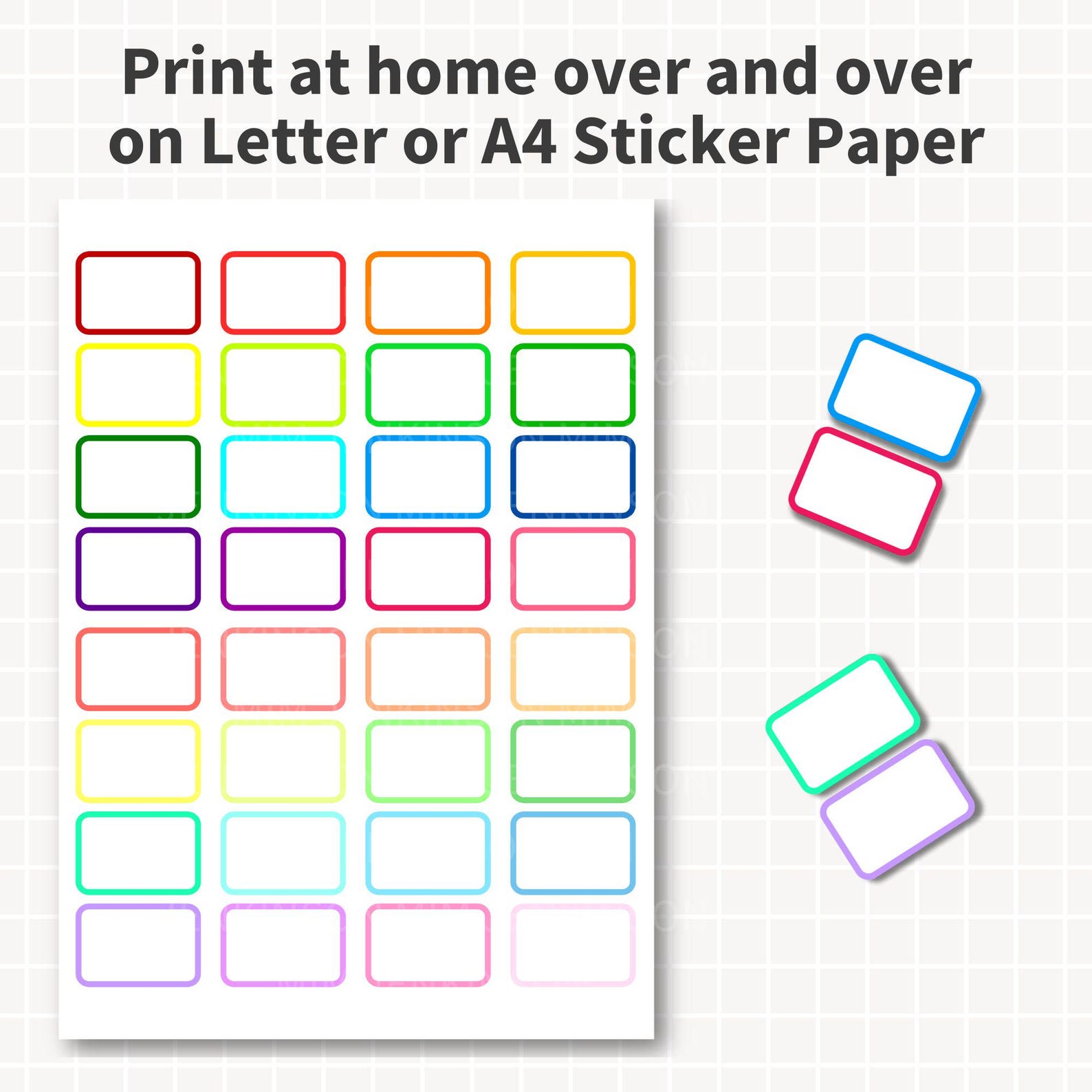 ROUNDED Half Box Planner Stickers Printable, 1x1.5 Inch Labels With ...