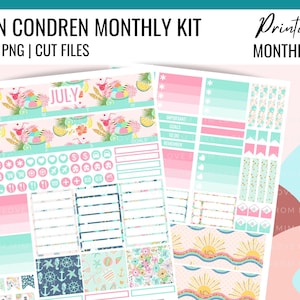 PRINTABLE JULY Planner Stickers, Printable Erin Condren, Monthly Kit, Monthly Planner Stickers, Summer Monthly Kit