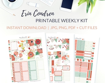 PRINTABLE FLORAL Planner Stickers, Erin Condren Vertical Planner, Floral Stickers Kit, Floral Weekly Stickers Kit, Floral Planner, Peach Kit