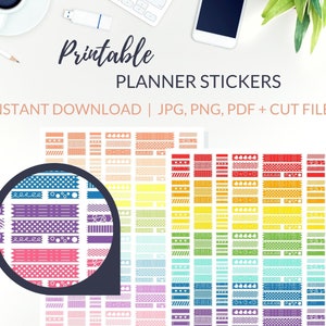 WASHI TAPE Planner Stickers, Multicolour Mini Washi Strips Stickers and Cut Files