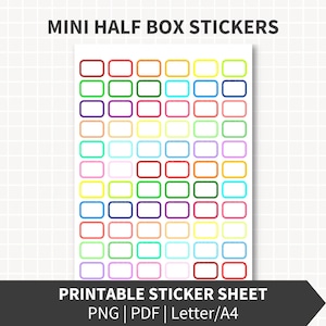 Mini media caja con esquinas redondeadas, pegatinas imprimibles para planificador, archivos de corte de 1 x 0,7 pulgadas, bordes redondeados y curvados, mini medias cajas, pegatinas imprimibles para planificador, etiquetas.