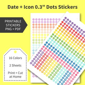 Pegatinas de planificador con puntos de fecha, archivos de recorte de pegatinas de puntos de fecha imprimibles, pegatinas de puntos imprimibles, pegatinas de puntos de fecha imprimibles