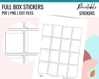 FULL BOX Printable Planner Stickers + Cut Files, Flag Header, Daily Journal, Black and White Full Box, EC Stickers, 1.5 x 1.9