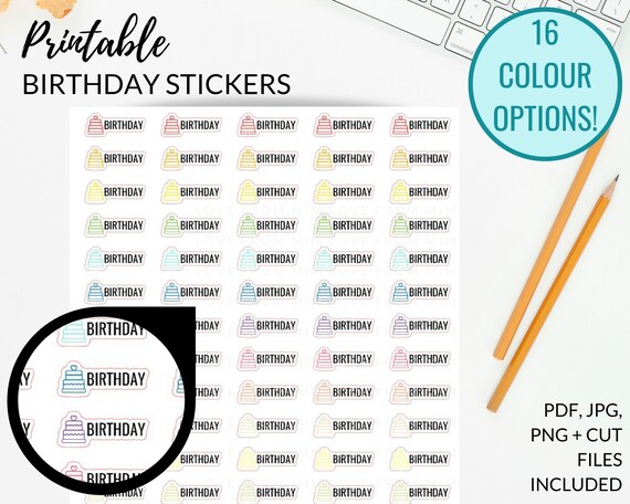 Printable BIRTHDAY Planner Sticker Birthday Cake Printable | Etsy