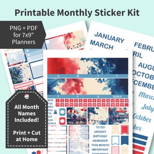 Kit d'autocollants imprimables du mois de JUILLET, Memorial Day, Stickers pour agenda du mois de mai, Erin Condren EC à imprimer, barbecue d'été 4ème tous les mois