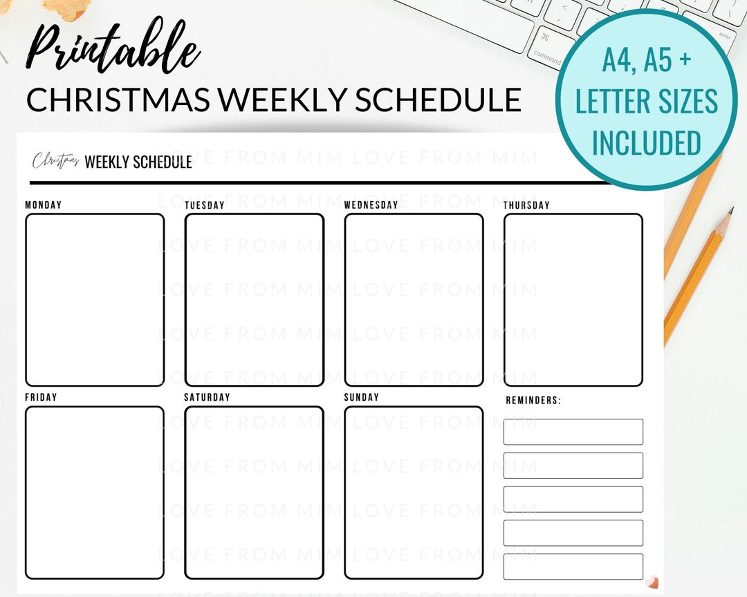Printable Christmas WEEKLY SCHEDULE Planner, Fillable, Planner Insert ...