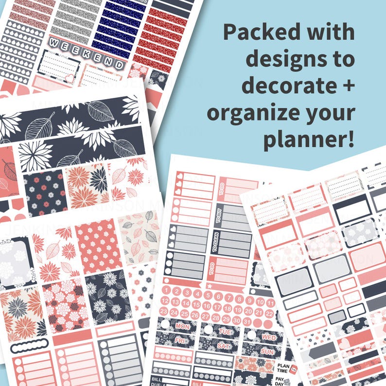 PRINTABLE DAHLIAS Planner Stickers, Erin Condren Vertical Planner, Floral Stickers Kit, Floral Weekly Stickers Kit, Floral Planner image 3