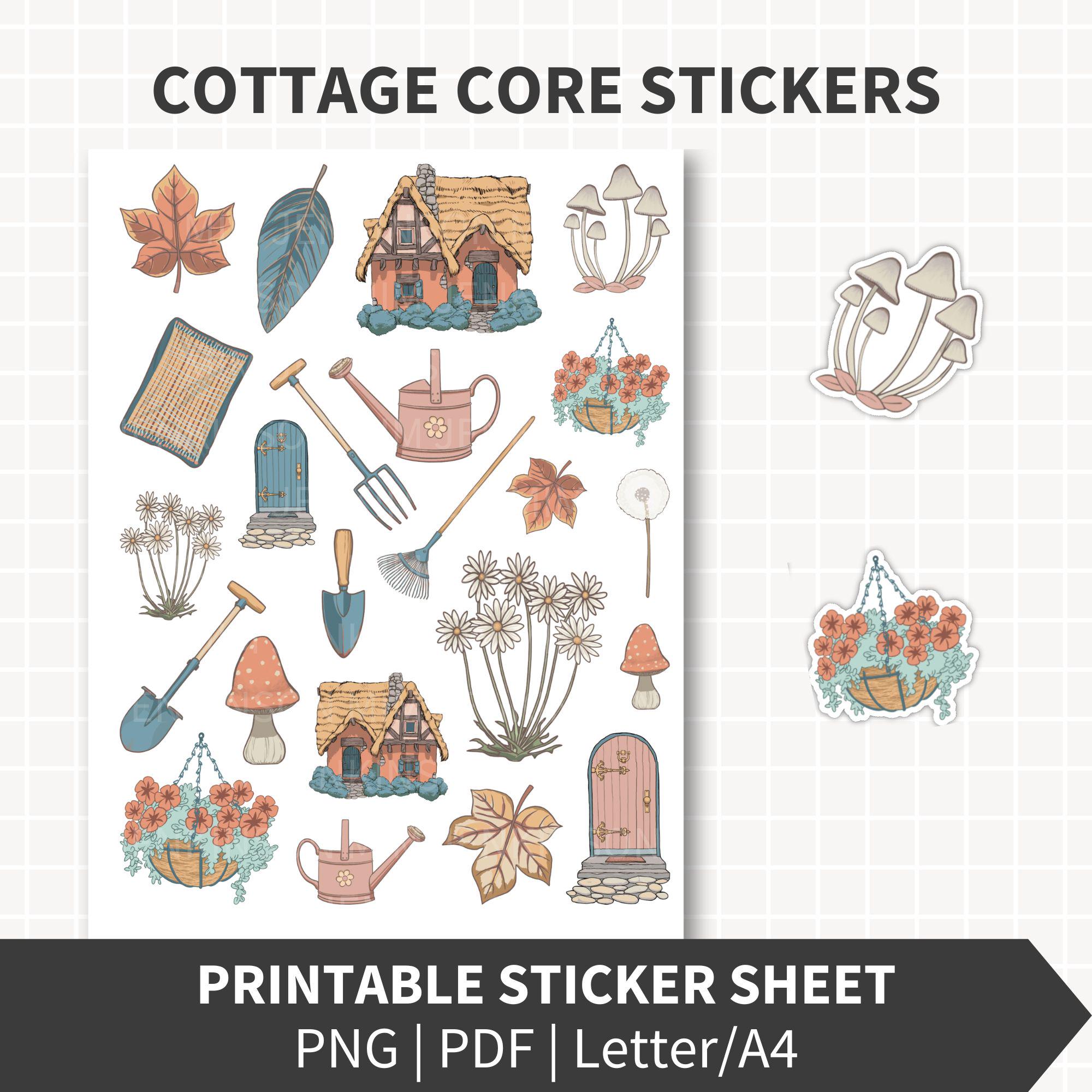 COTTAGECORE Printable Stickers, Decorative Cottage Core Illustrations ...