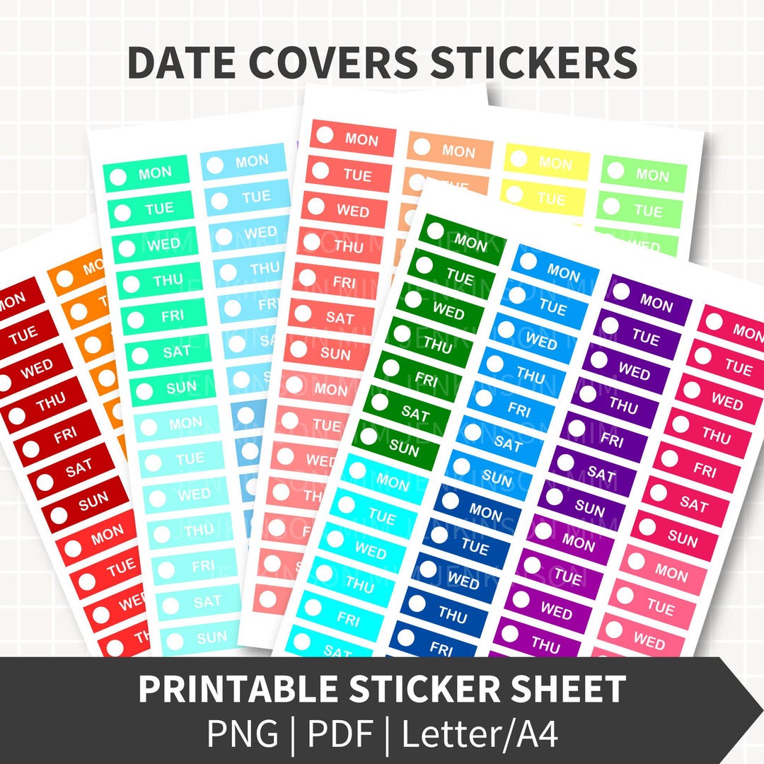 DATE COVERS Planners Stickers, Multicolour Date Cover Stickers Cut ...