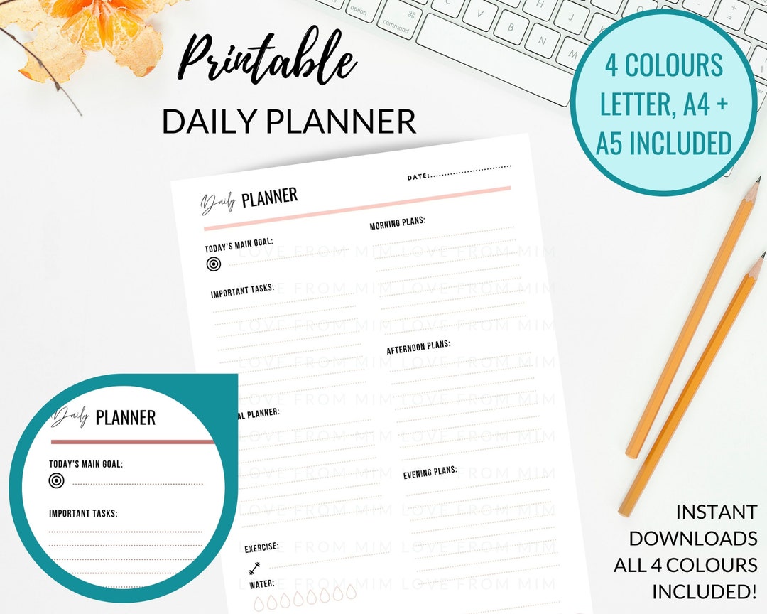 DAILY PLANNER Printable, Print at Home Planner Inserts, Daily Planning ...