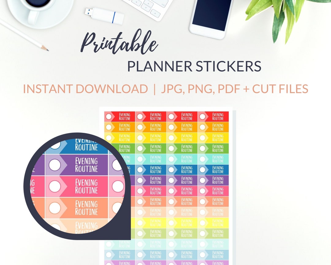 EVENING ROUTINE Printable Stickers PDF, Pm Routine for Habit Tracking ...