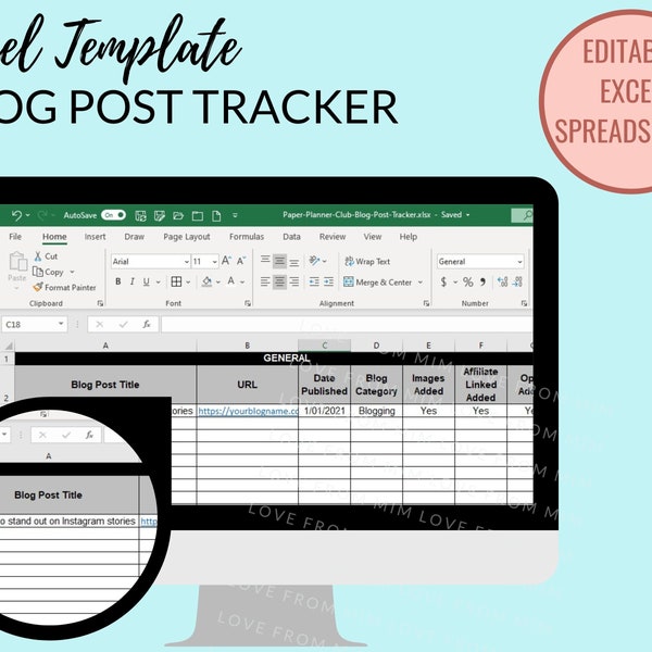 BLOG POST Tracker Excel Spreadsheet Template, Blog SEO Tracker, Blog Post Promotion Tracker Spreadsheet