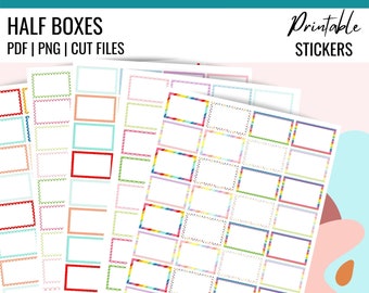 HALF BOX Printable Planner Stickers + Cut Files | Patterned Printable Half Box | EC Stickers | 1.5 x 0.95 | 5 Designs Included!