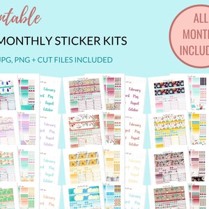 12 KITS MENSUALES Colección de pegatinas imprimibles para agenda, Kits Erin Condren, Paquete de pegatinas imprimibles, Archivos para imprimir y cortar, Erin Condren