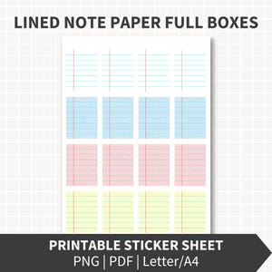 LINED NOTE PAPER Planner Stickers Printable, Full Box 1.5x2 Inch Lined Paper Design in White Pink Blue Yellow, Erin Condren Instant Download