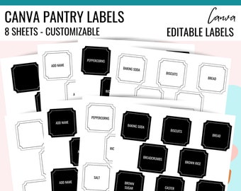 PRINTABLE CANVA PANTRY Labels Template, Customizeable Editable Pantry Labels to Print at Home, Pantry Sticker Printables, Commercial Licence