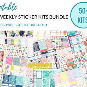 52 WEEKLY KITS Printable Planner Stickers Collection, Printable Sticker Bundle, Print and Cut Files Included image 1