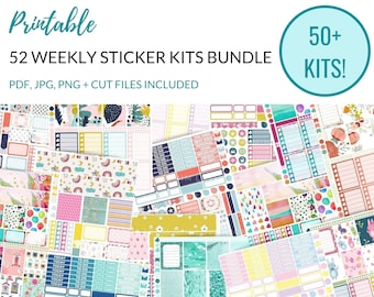 52 WEEKLY KITS Printable Planner Stickers Collection, Printable Sticker Bundle, Print and Cut Files Included!