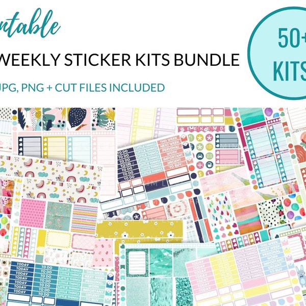 52 WEEKLY KITS Printable Planner Stickers Collection, Printable Sticker Bundle, Print and Cut Files Included!