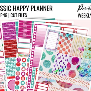 BRIGHT PRINTABLE Planner Stickers, Weekly Planner Kit Classic Happy Planner, Vertical Planner Stickers, Happy Planner Weekly Kit Printable