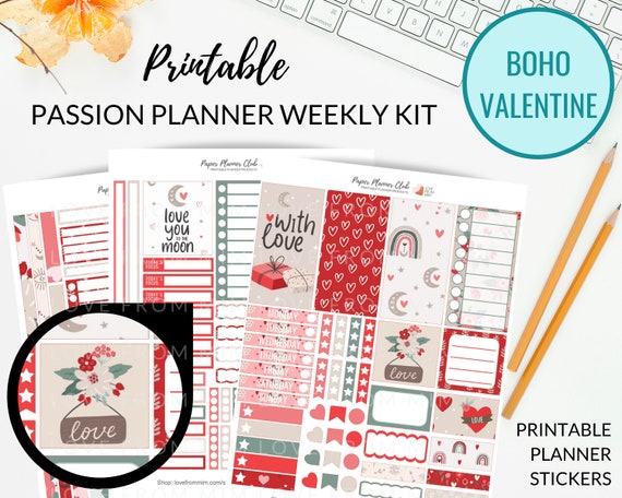 BOHO VALENTINE Printable Passion Planner Stickers Weekly | Etsy