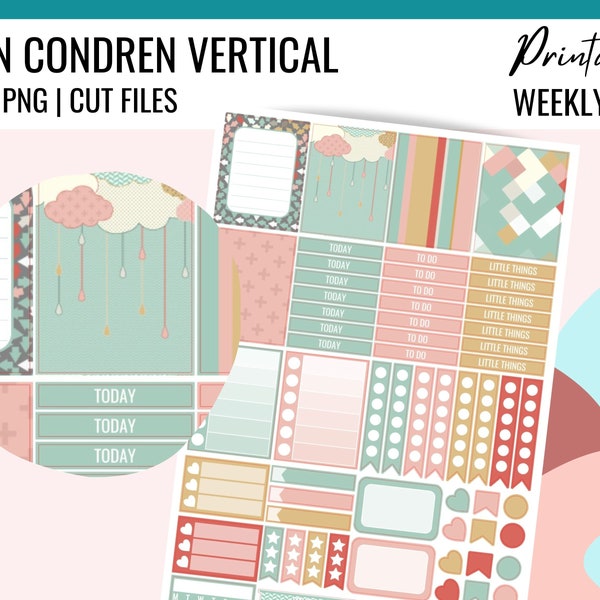 PRINTABLE RAINDROPS Planner Stickers | Weekly Planner Kit Erin Condren, Vertical Planner Stickers, ECLP Weekly Kit Printable, Rain Drops