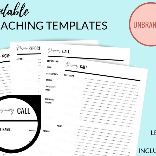 COACHING TEMPLATE Printable Coaching Discover Call Template, Life Coaching Session Template, Coaching Progress Report Template