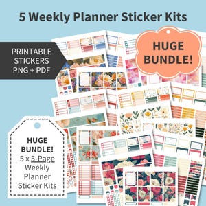 5 FLORAL Printable Wildflowers Flowers Planner Sticker Kits, Erin Condren Vertical Stickers Printables, Weekly Kit Png Pdf Cut Files EC