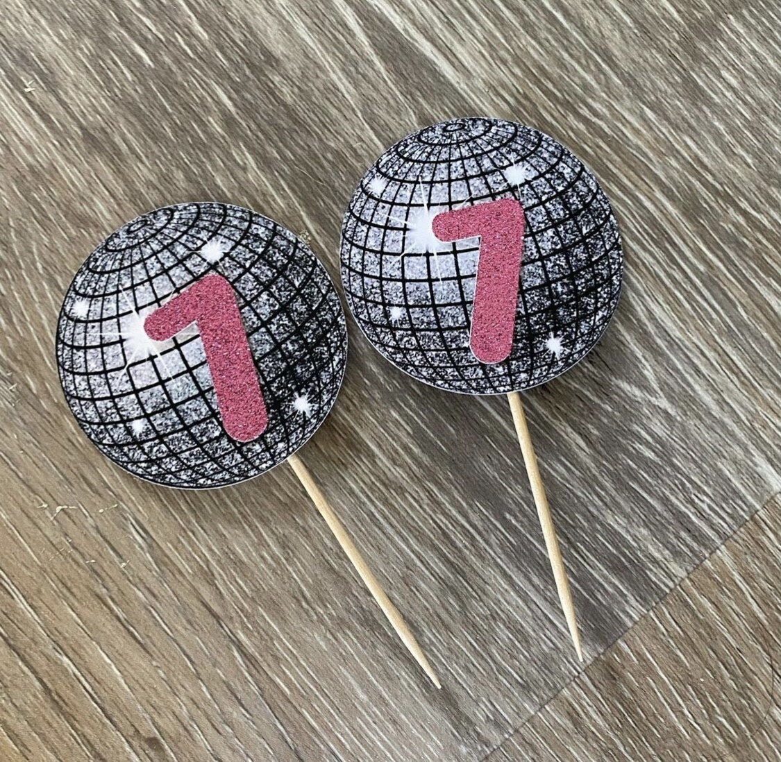Disco Ball Cupcake Toppers Birthday Cupcake Decor Etsy