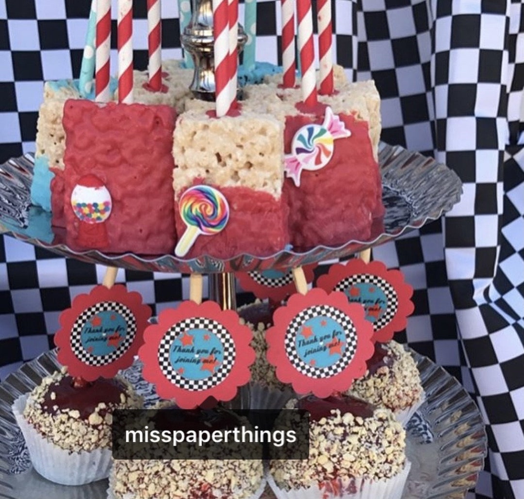 50s Theme Cupcake Toppers Checkers Rocknroll Etsy