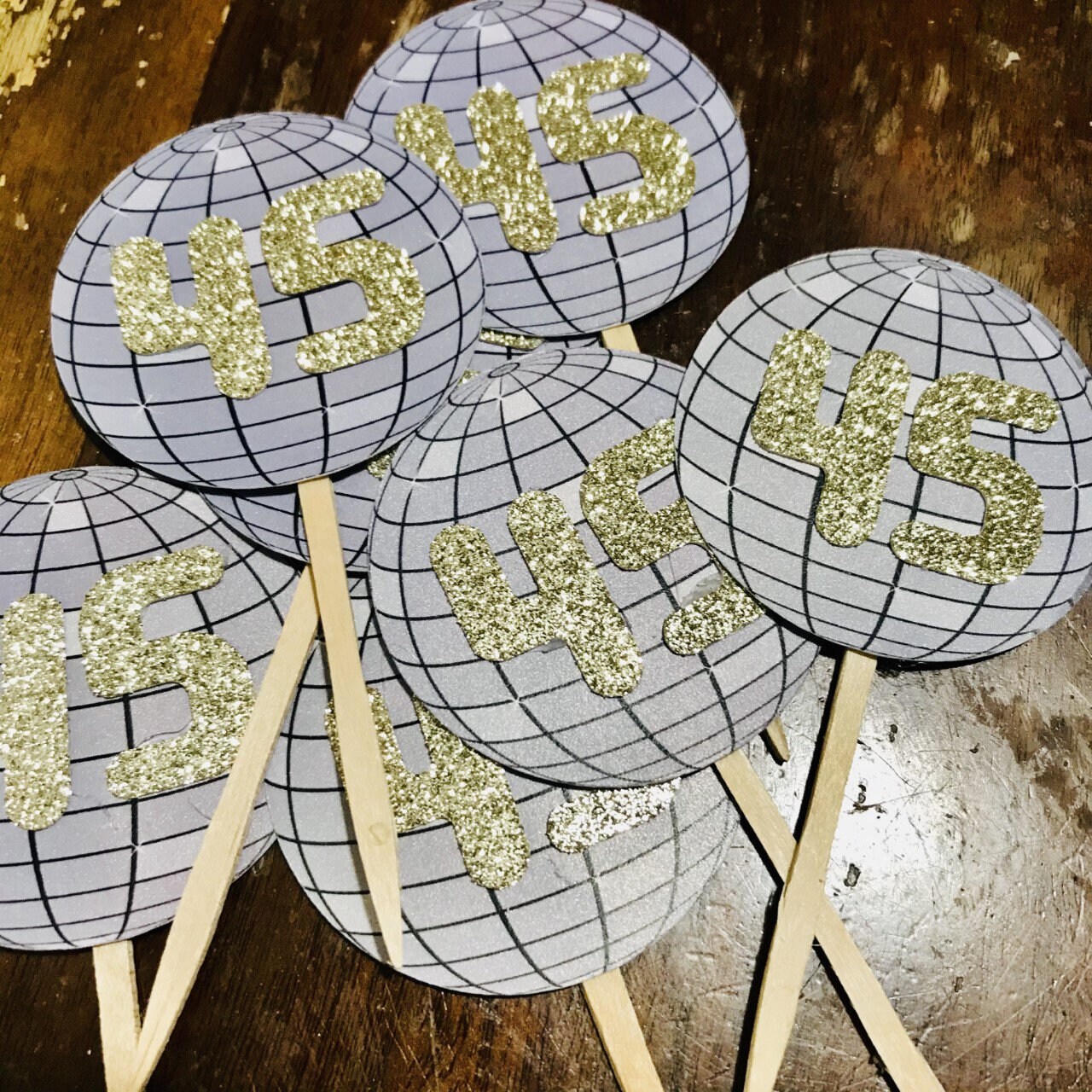 Disco Ball Cupcake Toppers Birthday Cupcake Decor Etsy