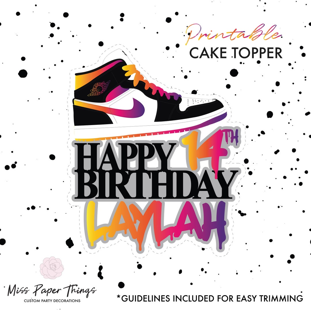 Personalized Cake Topper Printable, Ombre, Jordan Cake Topper, DIY ...