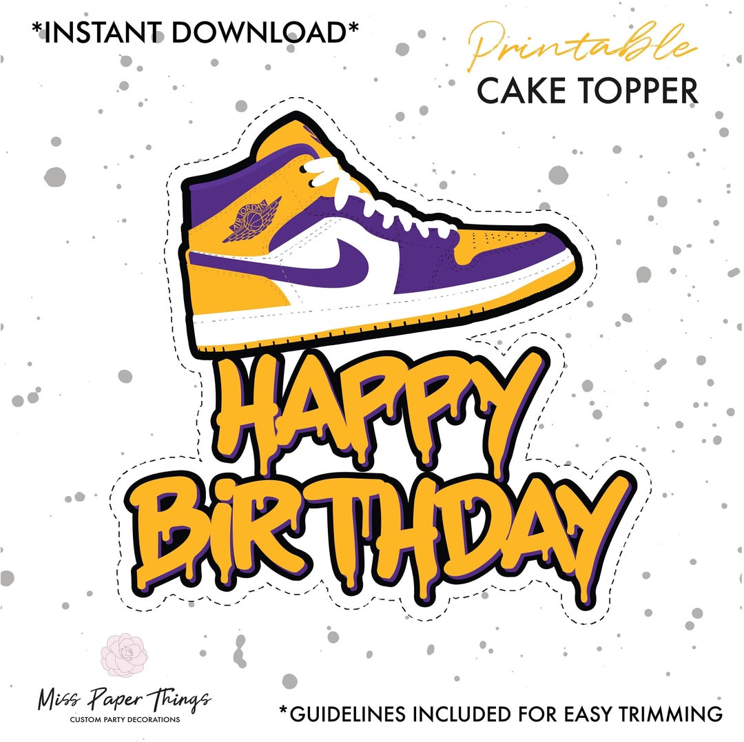 Printable Cake Topper, DIY, Sneaker Cake Topper, Los Angeles Lakers ...