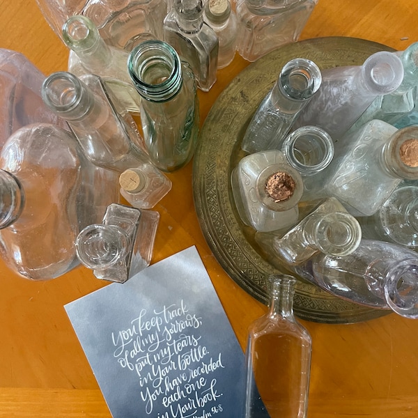 Gift for the Grieving - Psalm 56, bottle of tears passage, includes vintage glass bottle