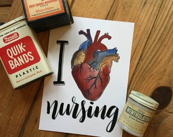 I {anatomical heart} Nursing print