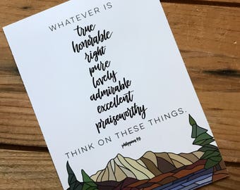 Print of Philippians 4:8 with mountains, whatever is true... think on these things