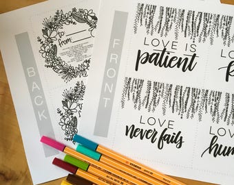 Printable 1 Corinthians 13 - Scripture adult coloring lunchbox notes, cards - Instant Download