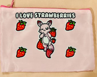 Bolsa com zíper "Eu amo morangos"