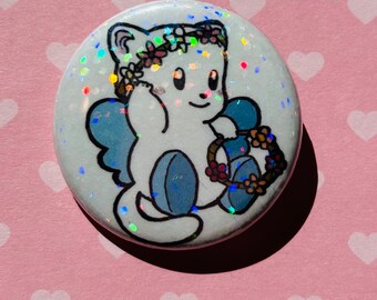 Botão holográfico de gato mascote