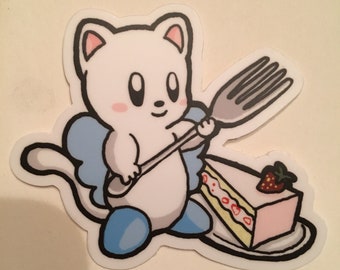 Adesivo Mascote Gato Com Bolo