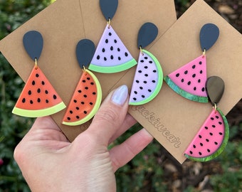 watermelon acrylic earrings summer fun lightweight food whimsical gift vacation teacher fruit