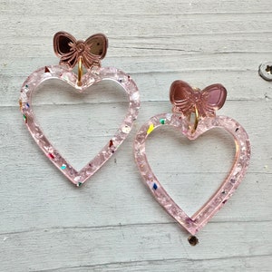 Heart hoop earrings valentine statement love colorful fun whimsical gift quirky pink chunky glitter